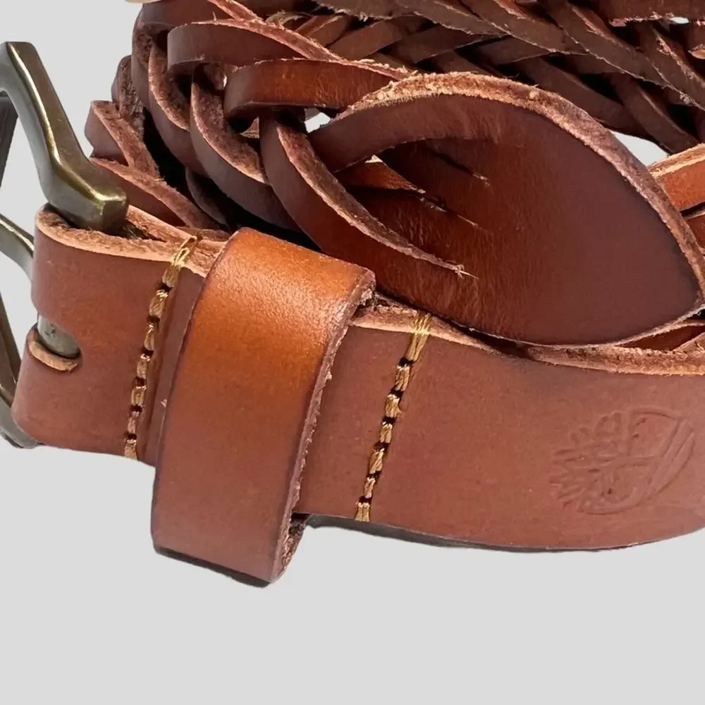 Timberland Womens Casual Leather Belt Tan Brown Braided Size Large
